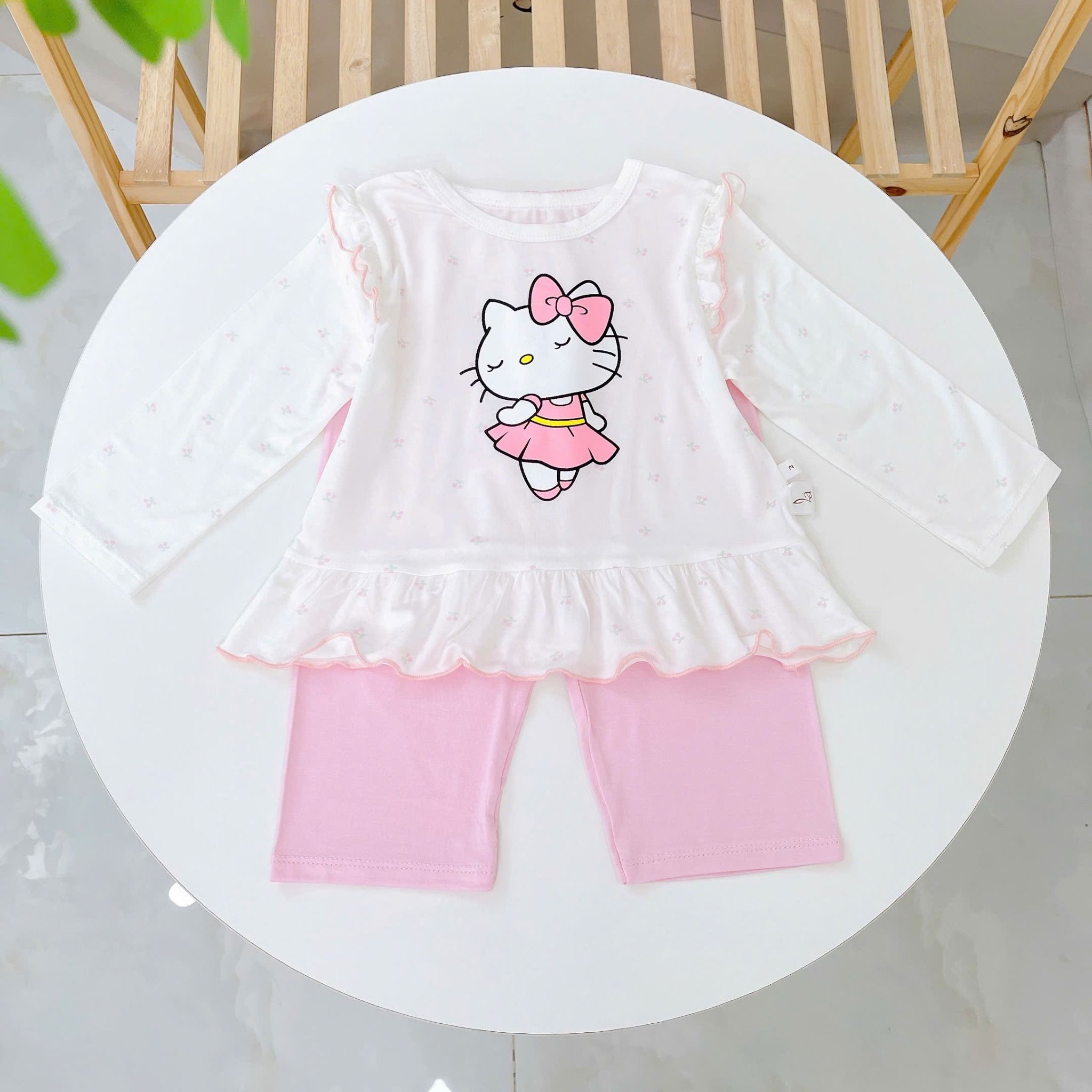  Bộ dài tay cho bé gái 95% sợi sồi Modal Ice Cool Lá Homewear A330, đồ ngủ cho bé hình kitty kuromi melody cinnamoroll 