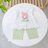  Bộ dài tay cho bé gái 95% sợi sồi Modal Ice Cool Lá Homewear A330, đồ ngủ cho bé hình kitty kuromi melody cinnamoroll 