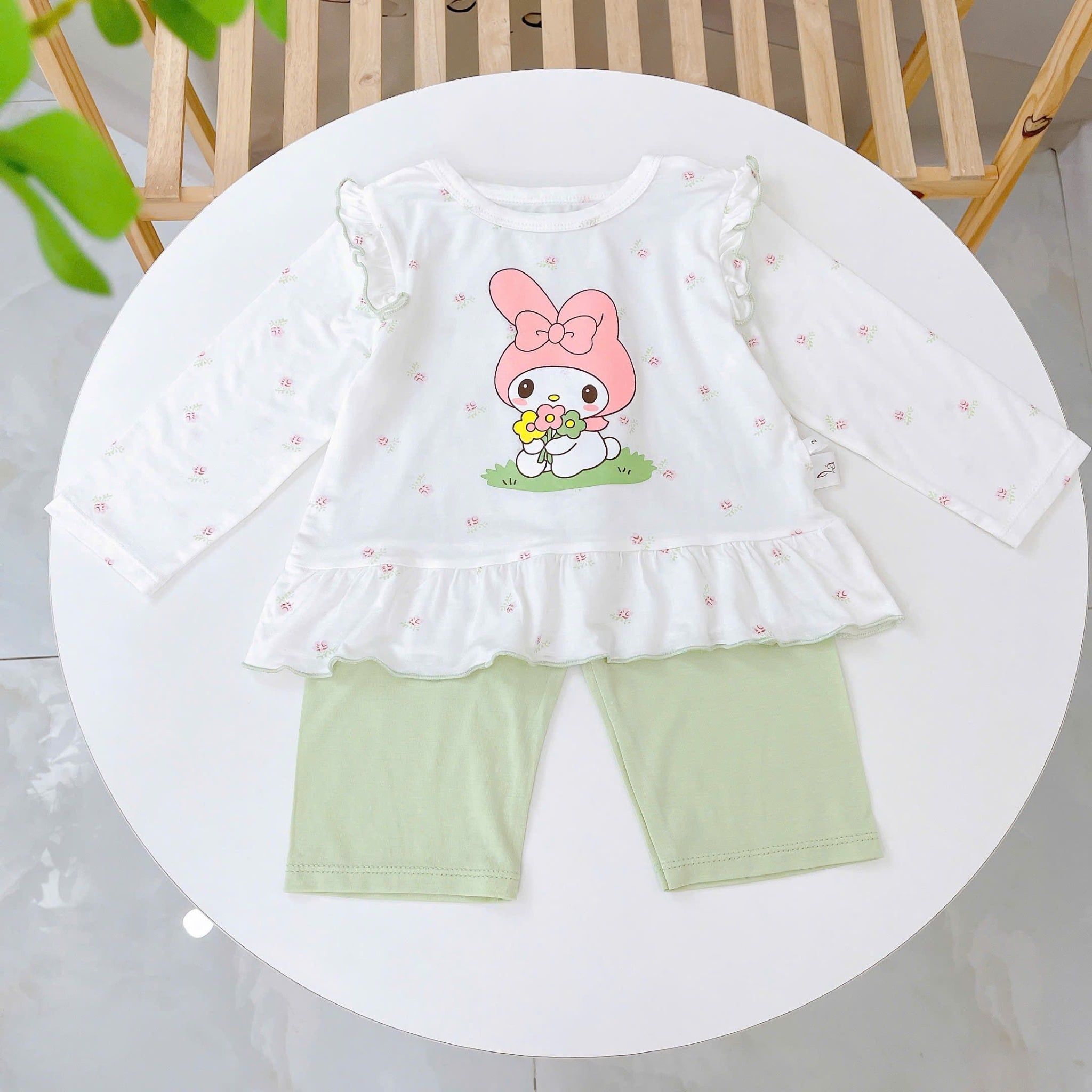  Bộ dài tay cho bé gái 95% sợi sồi Modal Ice Cool Lá Homewear A330, đồ ngủ cho bé hình kitty kuromi melody cinnamoroll 