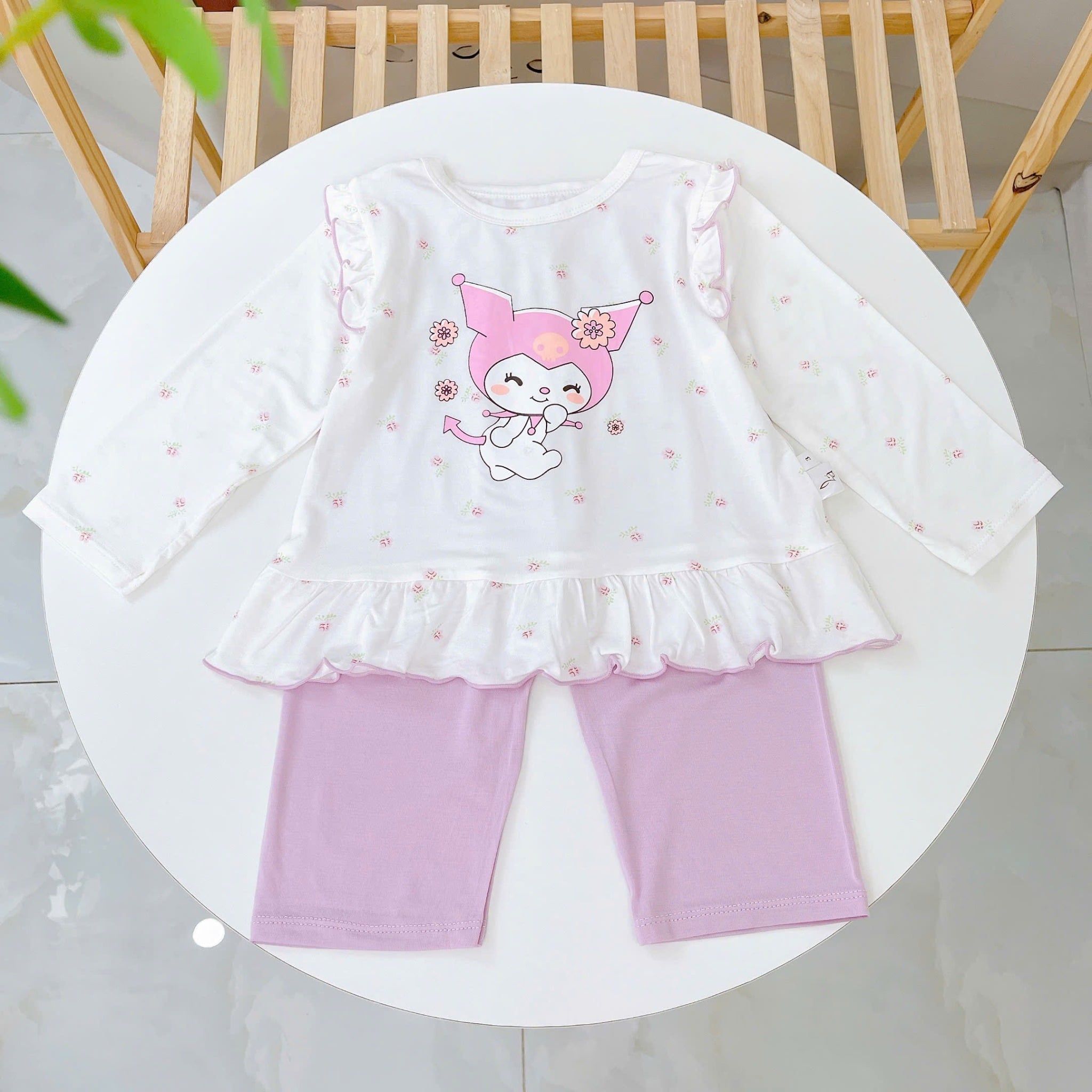  Bộ dài tay cho bé gái 95% sợi sồi Modal Ice Cool Lá Homewear A330, đồ ngủ cho bé hình kitty kuromi melody cinnamoroll 