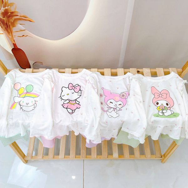  Bộ dài tay cho bé gái 95% sợi sồi Modal Ice Cool Lá Homewear A330, đồ ngủ cho bé hình kitty kuromi melody cinnamoroll 