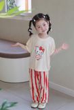  Bộ tay ngắn quần dài cho bé 95% sợi sồi Modal Ice Cool Lá Homewear A331, đồ ngủ cộc tay bé trai gái khủng long kitty 