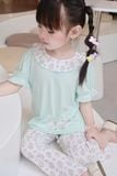  Bộ tay ngắn quần dài cho bé gái 95% sợi sồi Modal Ice Cool Lá Homewear A332, đồ ngủ cộc tay hoa nhí dễ thương 