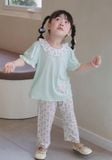  Bộ tay ngắn quần dài cho bé gái 95% sợi sồi Modal Ice Cool Lá Homewear A332, đồ ngủ cộc tay hoa nhí dễ thương 