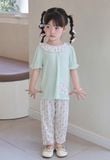  Bộ tay ngắn quần dài cho bé gái 95% sợi sồi Modal Ice Cool Lá Homewear A332, đồ ngủ cộc tay hoa nhí dễ thương 