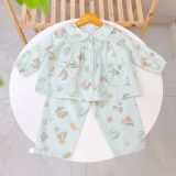  Pijama cho bé gái dài tay xô cotton Áo Lá Homewear A166, bộ dài tay bé gái babydoll mặc ngủ vải xô đũi mát bốn mùa 