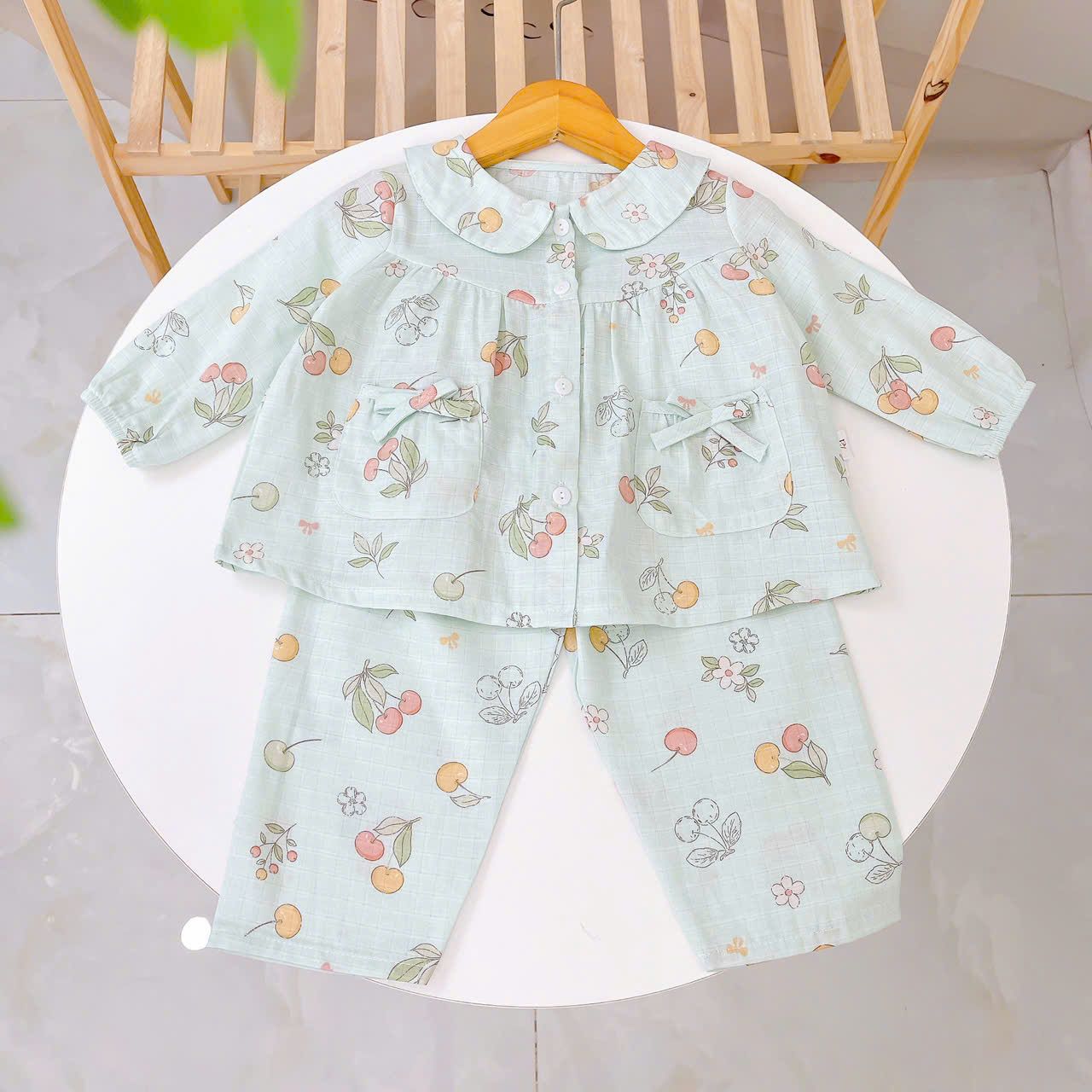  Pijama cho bé gái dài tay xô cotton Áo Lá Homewear A166, bộ dài tay bé gái babydoll mặc ngủ vải xô đũi mát bốn mùa 
