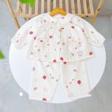  Pijama cho bé gái dài tay xô cotton Áo Lá Homewear A166, bộ dài tay bé gái babydoll mặc ngủ vải xô đũi mát bốn mùa 