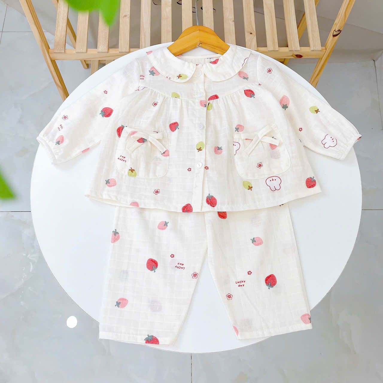  Pijama cho bé gái dài tay xô cotton Áo Lá Homewear A166, bộ dài tay bé gái babydoll mặc ngủ vải xô đũi mát bốn mùa 