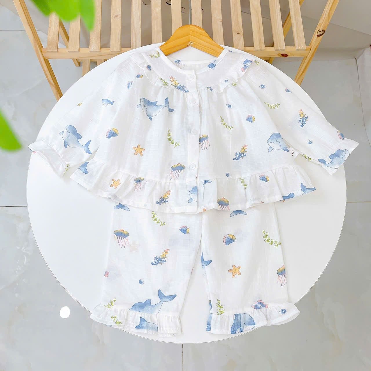  Pizama bé gái dài tay xô cotton Áo Lá Homewear A199, bộ đồ dài tay cho bé babydoll mặc ngủ bốn mùa 
