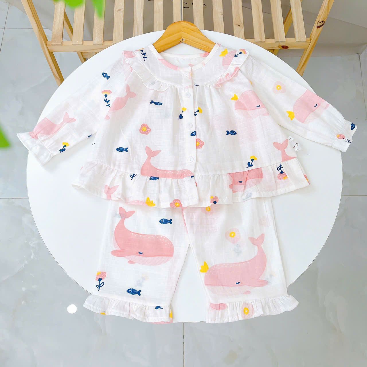  Pizama bé gái dài tay xô cotton Áo Lá Homewear A199, bộ đồ dài tay cho bé babydoll mặc ngủ bốn mùa 