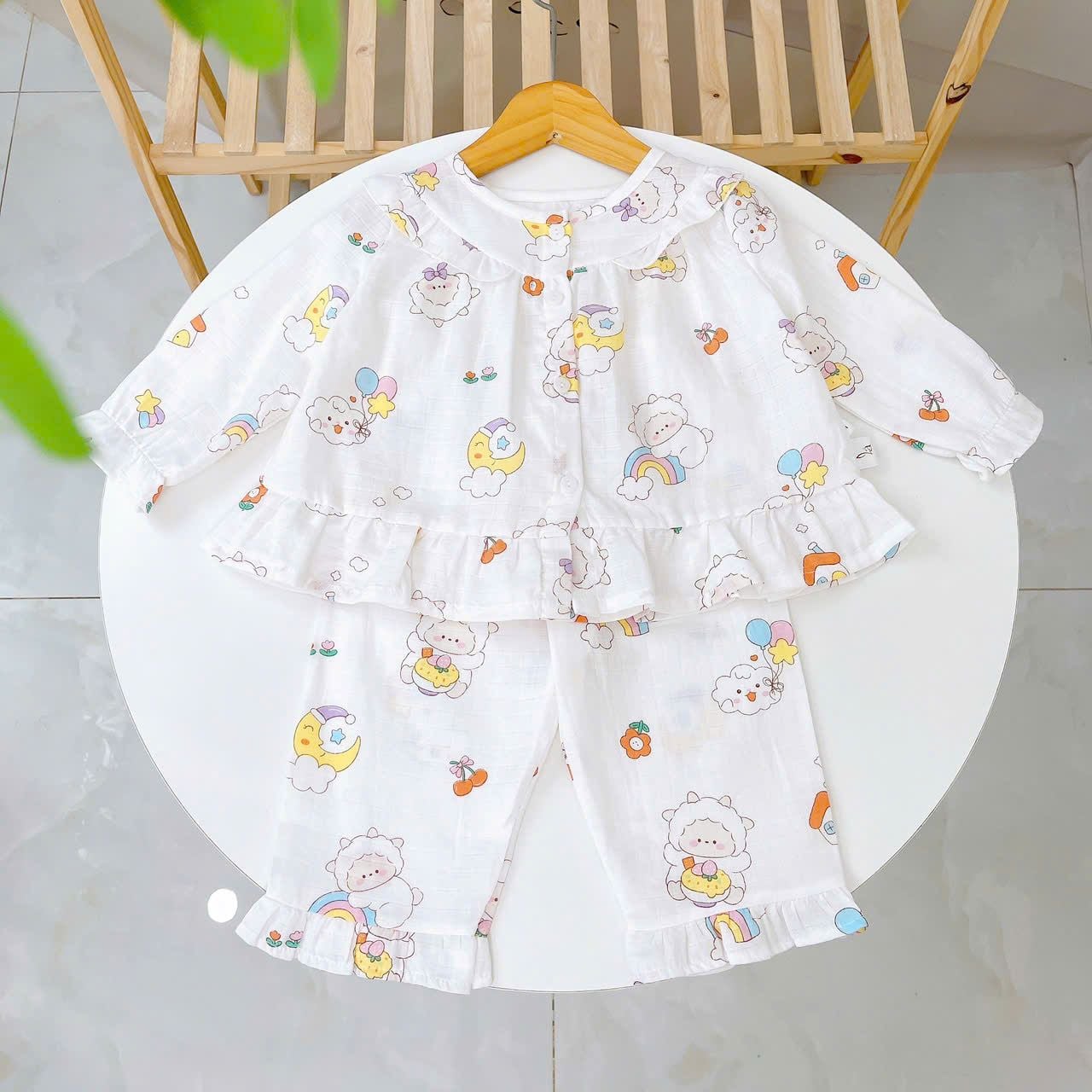  Pizama bé gái dài tay xô cotton Áo Lá Homewear A199, bộ đồ dài tay cho bé babydoll mặc ngủ bốn mùa 