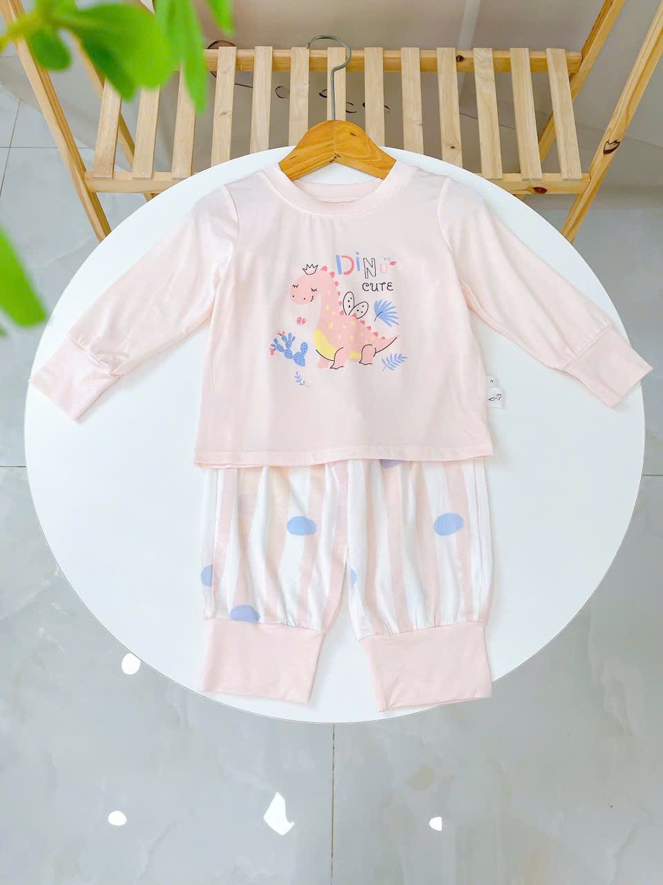  Bộ dài tay cho bé trai gái 95% sợi sồi Modal Ice Cool Lá Homewear A333, đồ ngủ cho bé bo tay chân hình khủng long, kitty 