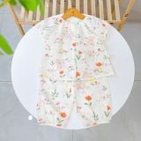  Bộ tay ngắn quần dài xô cotton Lá Homewear A339, đồ ngủ cộc tay bé gái quần bí dễ thương mềm mát 