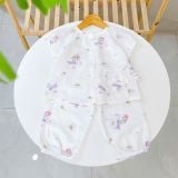  Bộ tay ngắn quần dài xô cotton Lá Homewear A339, đồ ngủ cộc tay bé gái quần bí dễ thương mềm mát 