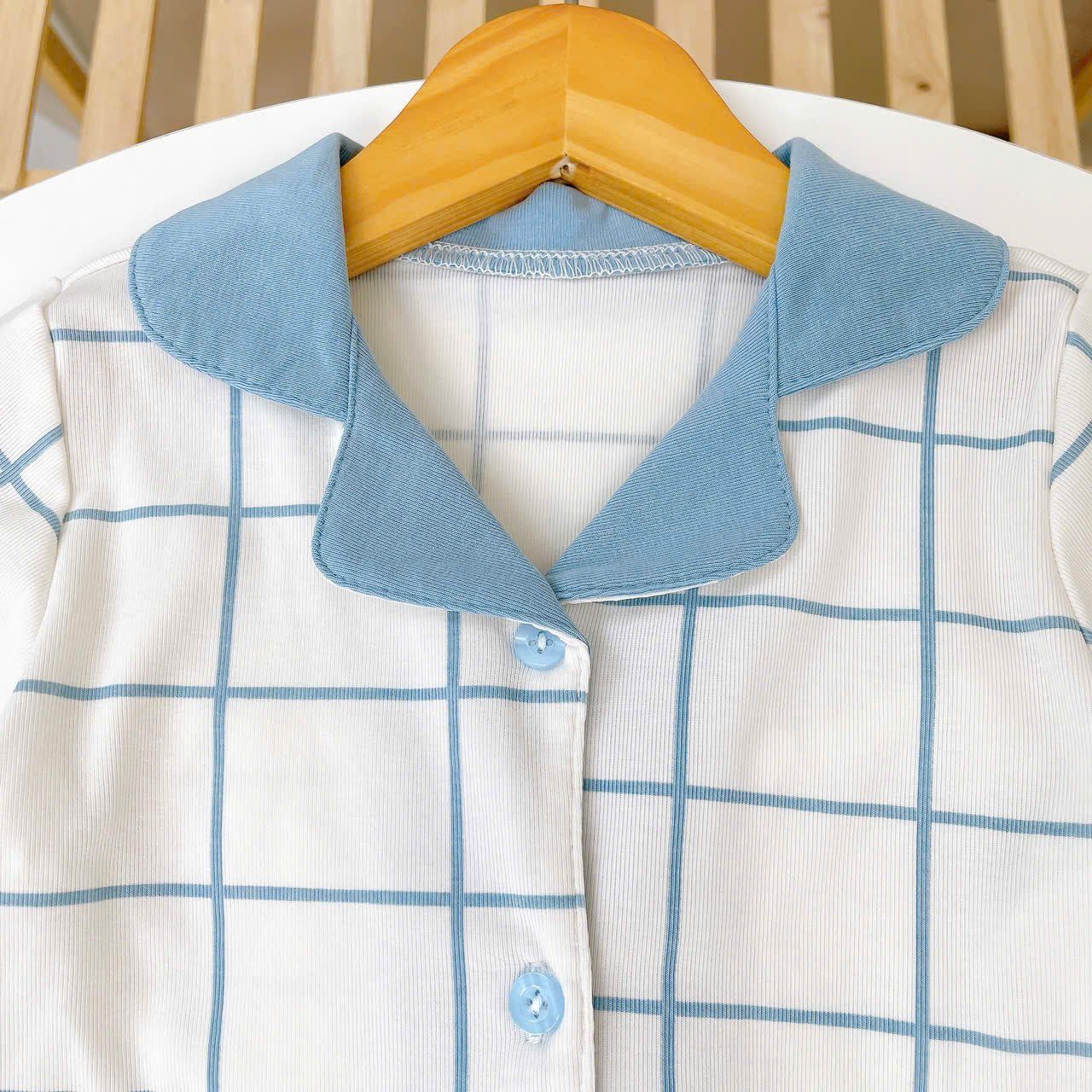  Pijama cho bé Lá Homewear A347, bộ dài tay mặc ngủ bé trai bé gái họa tiết kẻ chấm bi Lyocell Cotton mềm mướt thấm hút 