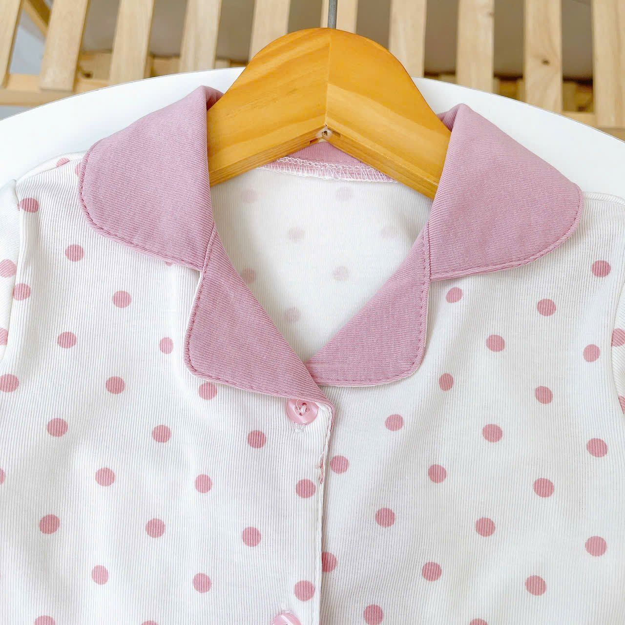  Pijama cho bé Lá Homewear A347, bộ dài tay mặc ngủ bé trai bé gái họa tiết kẻ chấm bi Lyocell Cotton mềm mướt thấm hút 