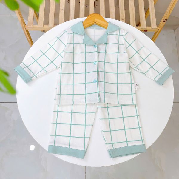  Pijama cho bé Lá Homewear A347, bộ dài tay mặc ngủ bé trai bé gái họa tiết kẻ chấm bi Lyocell Cotton mềm mướt thấm hút 