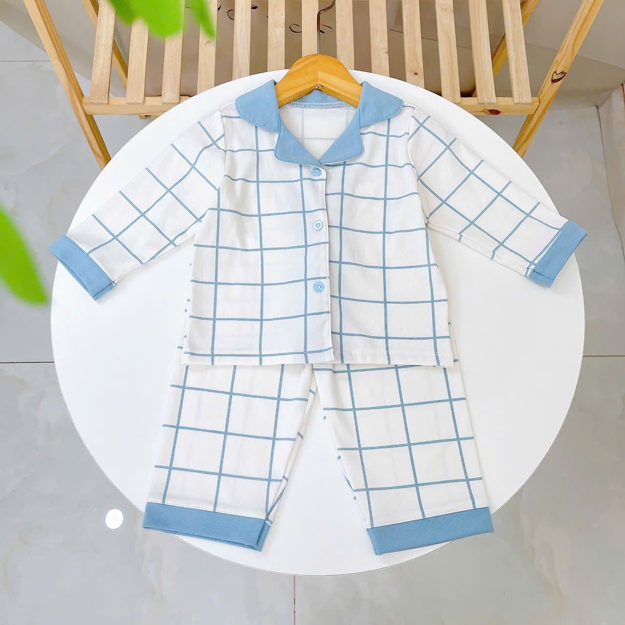  Pijama cho bé Lá Homewear A347, bộ dài tay mặc ngủ bé trai bé gái họa tiết kẻ chấm bi Lyocell Cotton mềm mướt thấm hút 