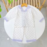  Pijama cho bé Lá Homewear A347, bộ dài tay mặc ngủ bé trai bé gái họa tiết kẻ chấm bi Lyocell Cotton mềm mướt thấm hút 