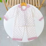  Pijama cho bé Lá Homewear A347, bộ dài tay mặc ngủ bé trai bé gái họa tiết kẻ chấm bi Lyocell Cotton mềm mướt thấm hút 