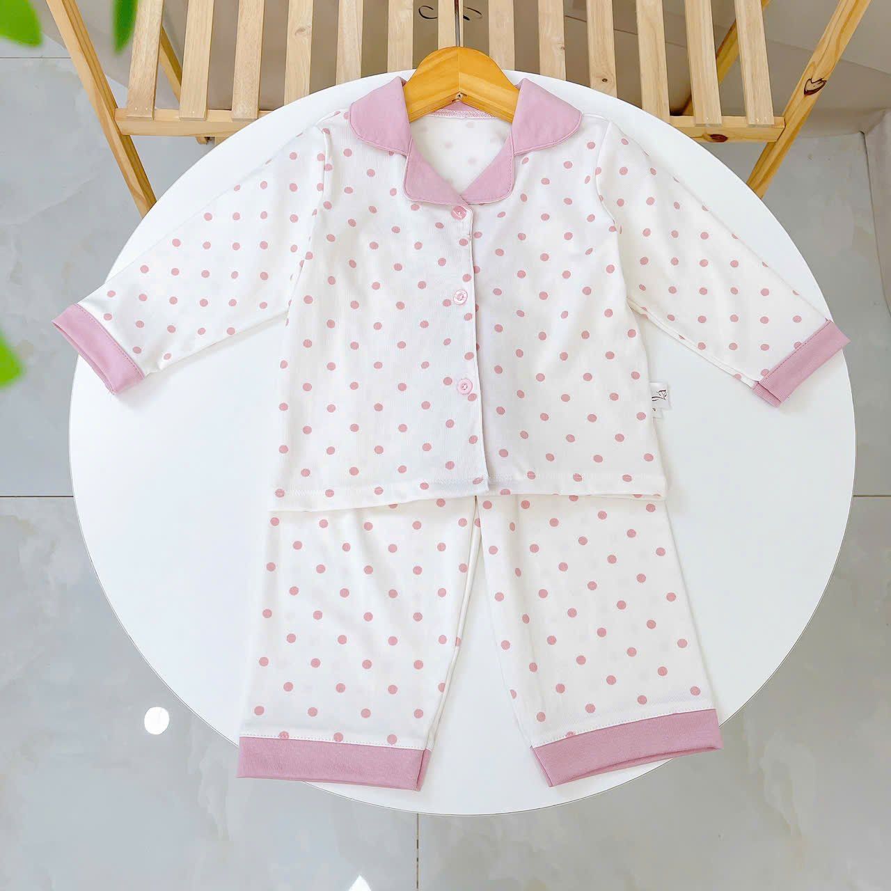  Pijama cho bé Lá Homewear A347, bộ dài tay mặc ngủ bé trai bé gái họa tiết kẻ chấm bi Lyocell Cotton mềm mướt thấm hút 