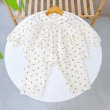  Pijama cho bé gái dài tay xô cotton Áo Lá Homewear A166, bộ dài tay bé gái babydoll mặc ngủ vải xô đũi mát bốn mùa 