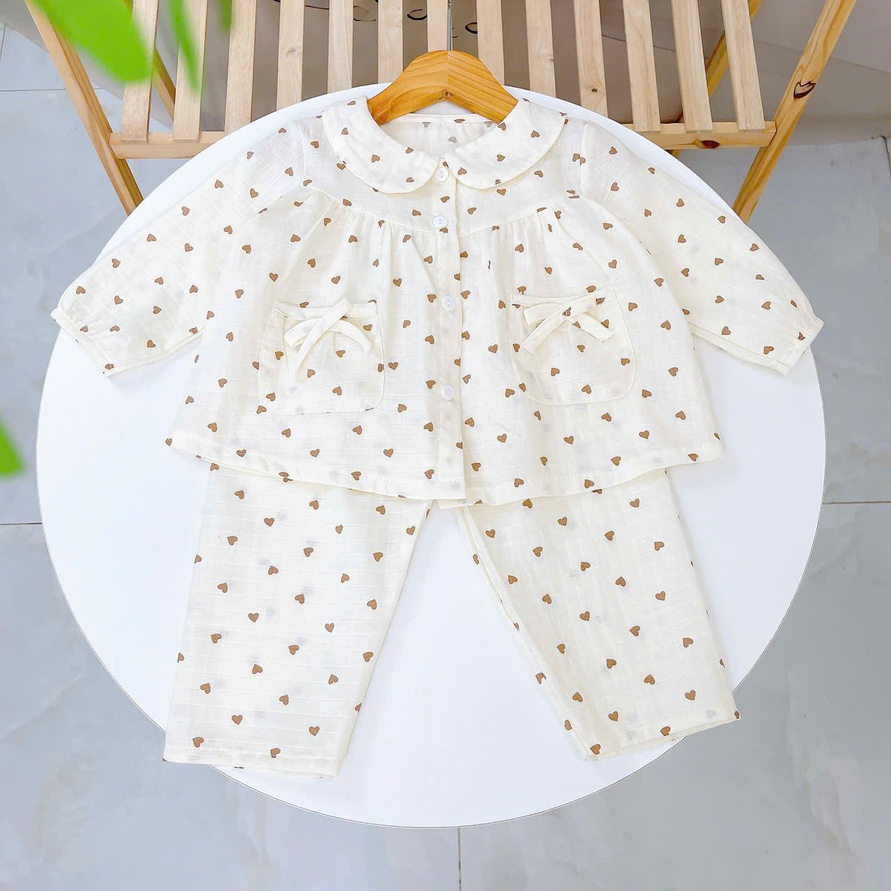  Pijama cho bé gái dài tay xô cotton Áo Lá Homewear A166, bộ dài tay bé gái babydoll mặc ngủ vải xô đũi mát bốn mùa 