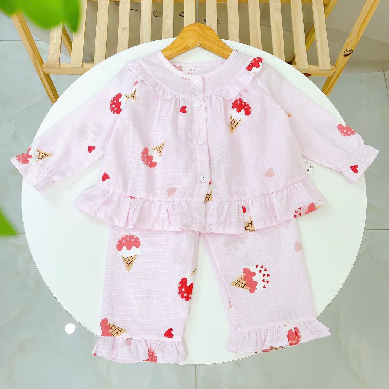  Pizama bé gái dài tay xô cotton Áo Lá Homewear A199, bộ đồ dài tay cho bé babydoll mặc ngủ bốn mùa 