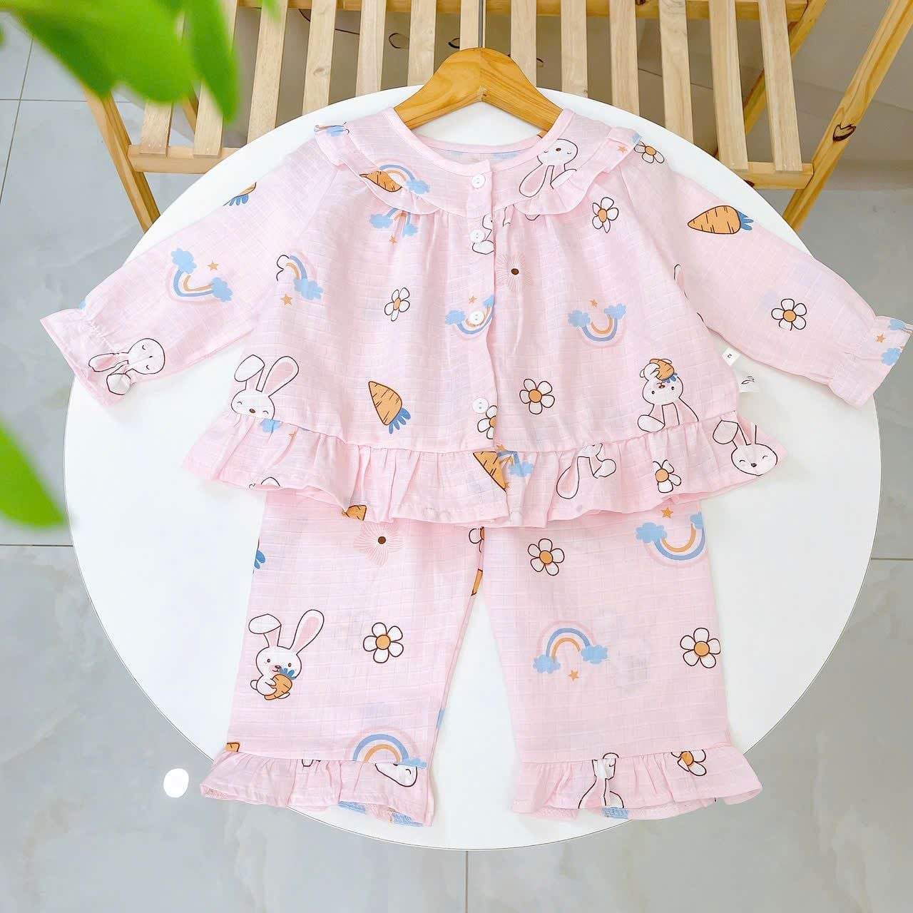  Pizama bé gái dài tay xô cotton Áo Lá Homewear A199, bộ đồ dài tay cho bé babydoll mặc ngủ bốn mùa 