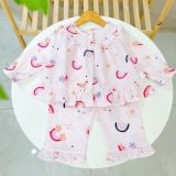  Pizama bé gái dài tay xô cotton Áo Lá Homewear A199, bộ đồ dài tay cho bé babydoll mặc ngủ bốn mùa 