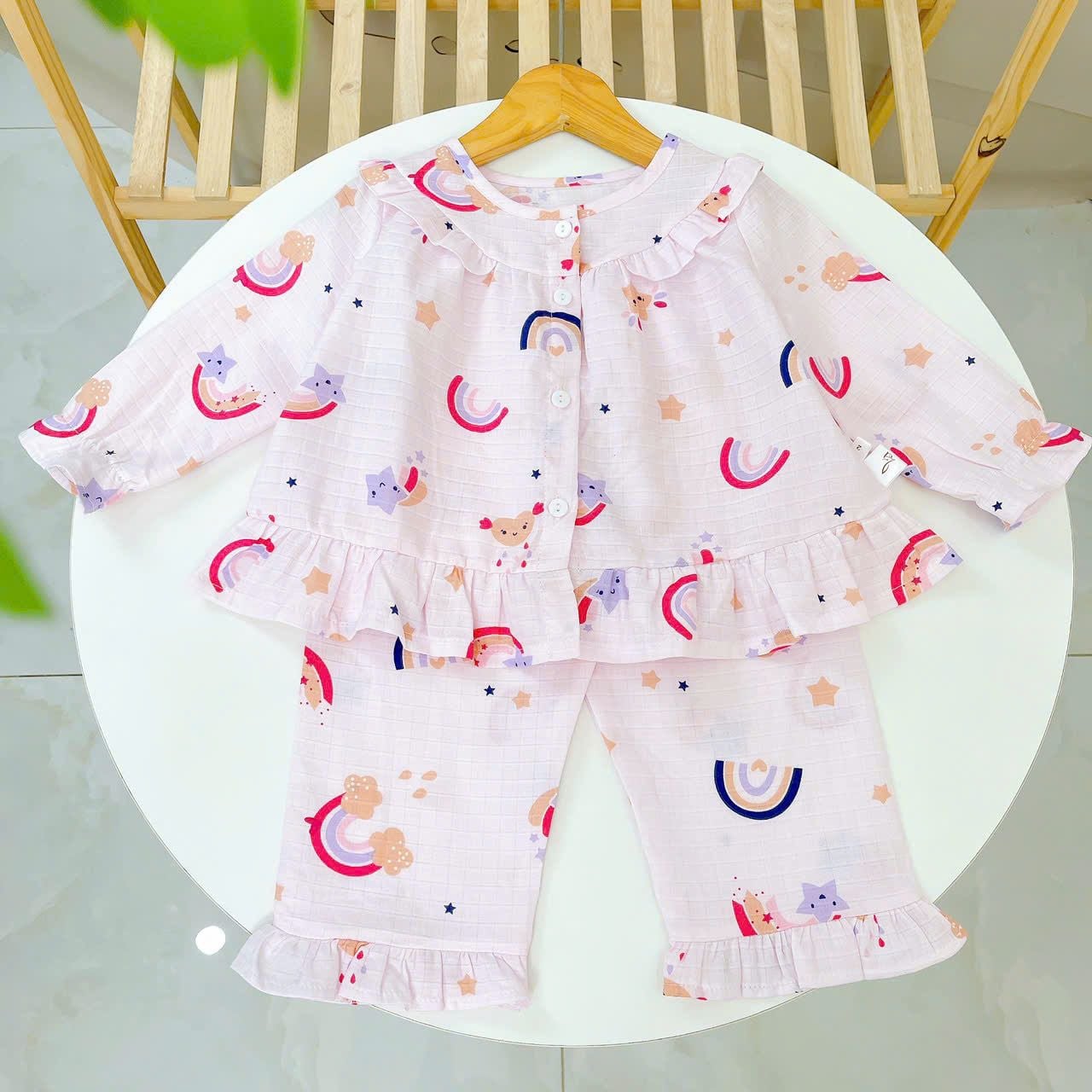  Pizama bé gái dài tay xô cotton Áo Lá Homewear A199, bộ đồ dài tay cho bé babydoll mặc ngủ bốn mùa 