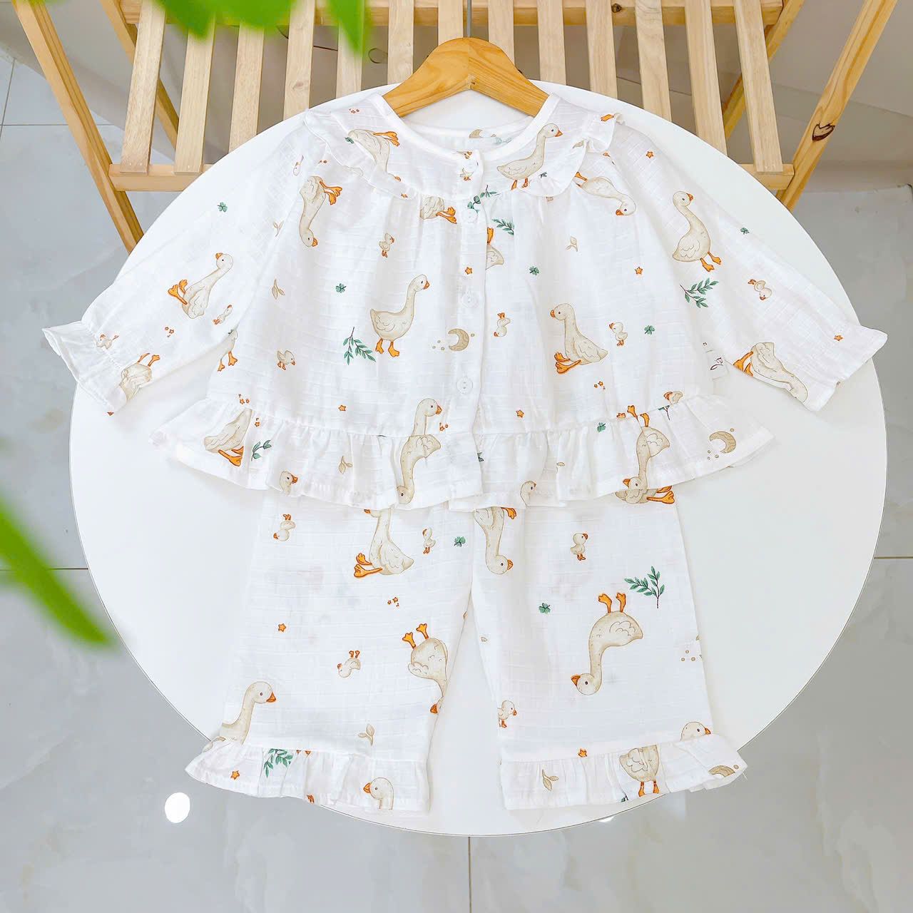  Pizama bé gái dài tay xô cotton Áo Lá Homewear A199, bộ đồ dài tay cho bé babydoll mặc ngủ bốn mùa 