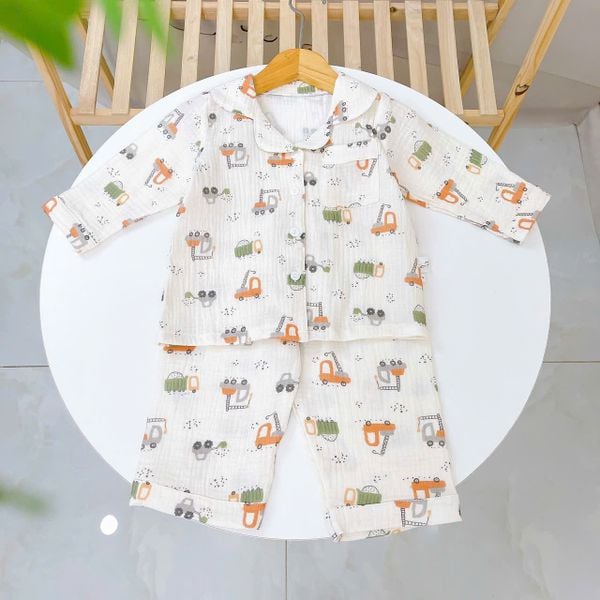  Pijama cho bé xô muslin Áo Lá Homewear A170, bộ dài tay bé trai bé gái mặc ngủ điều hòa thoáng mát 