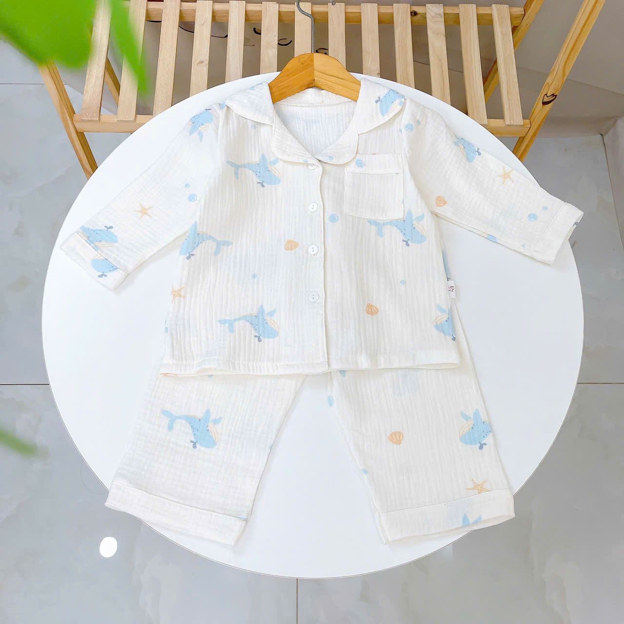  Pijama cho bé xô muslin Áo Lá Homewear A170, bộ dài tay bé trai bé gái mặc ngủ điều hòa thoáng mát 