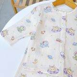  Pijama bé trai bé gái tay dài xô muslin Áo Lá Homewear A109, đồ ngủ bé trai xô đũi cổ tròn caro hình thú 