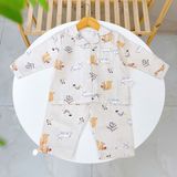  Pijama bé trai bé gái dài tay vải xô Áo Lá Homewear A014, đồ ngủ trẻ em size đại cotton nằm điều hòa bốn mùa 