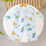  Pijama bé trai bé gái dài tay vải xô Áo Lá Homewear A014, đồ ngủ trẻ em size đại cotton nằm điều hòa bốn mùa 