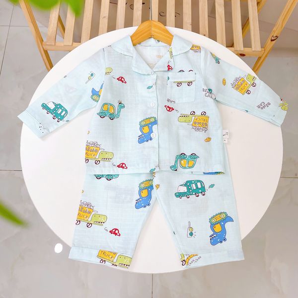  Pijama bé trai bé gái dài tay vải xô Áo Lá Homewear A014, đồ ngủ trẻ em size đại cotton nằm điều hòa bốn mùa 