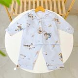  Pijama bé trai bé gái dài tay vải xô Áo Lá Homewear A014, đồ ngủ trẻ em size đại cotton nằm điều hòa bốn mùa 