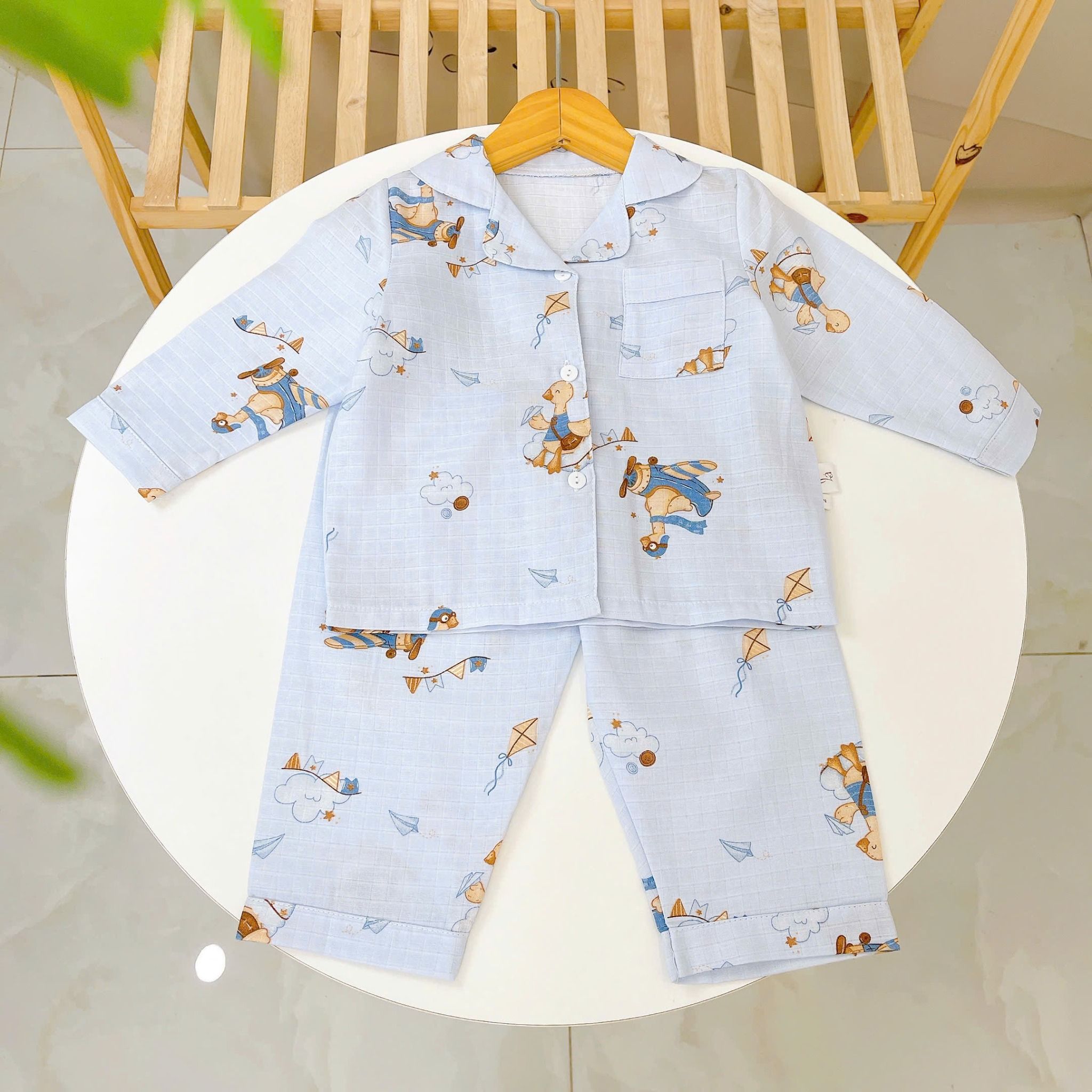  Pijama bé trai bé gái dài tay vải xô Áo Lá Homewear A014, đồ ngủ trẻ em size đại cotton nằm điều hòa bốn mùa 
