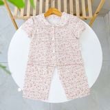  Đồ ngủ cho bé gái tay ngắn quần dài xô muslin Lá Homewear A319, pijama cổ sen viền ren hoa nhí xinh 