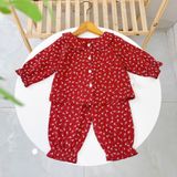  Bộ dài tay cho bé gái xô muslin A338, đồ ngủ cho bé babydoll họa tiết hoa thỏ dễ thương, quần bo chun thoải mái 