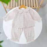  Bộ dài tay cho bé gái xô muslin A338, đồ ngủ cho bé babydoll họa tiết hoa thỏ dễ thương, quần bo chun thoải mái 