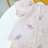  Bộ tay ngắn quần dài xô cotton Lá Homewear A339, đồ ngủ cộc tay bé gái quần bí dễ thương mềm mát 