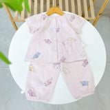  Bộ tay ngắn quần dài xô cotton Lá Homewear A339, đồ ngủ cộc tay bé gái quần bí dễ thương mềm mát 