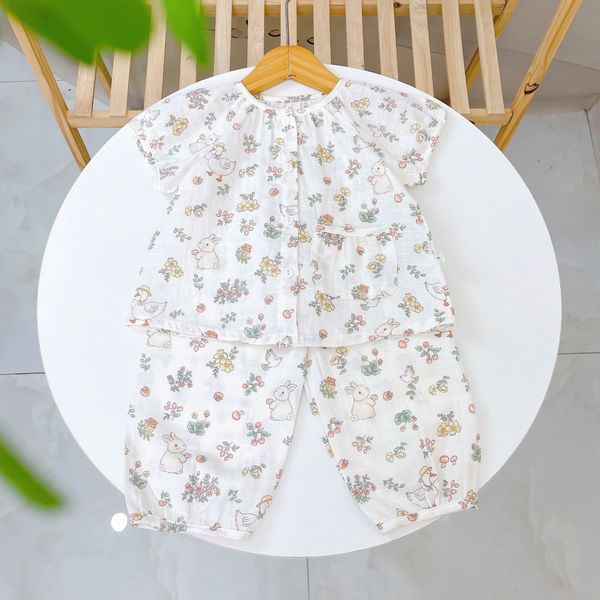  Bộ tay ngắn quần dài xô cotton Lá Homewear A339, đồ ngủ cộc tay bé gái quần bí dễ thương mềm mát 