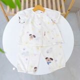  Bộ tay ngắn quần dài xô cotton Lá Homewear A339, đồ ngủ cộc tay bé gái quần bí dễ thương mềm mát 
