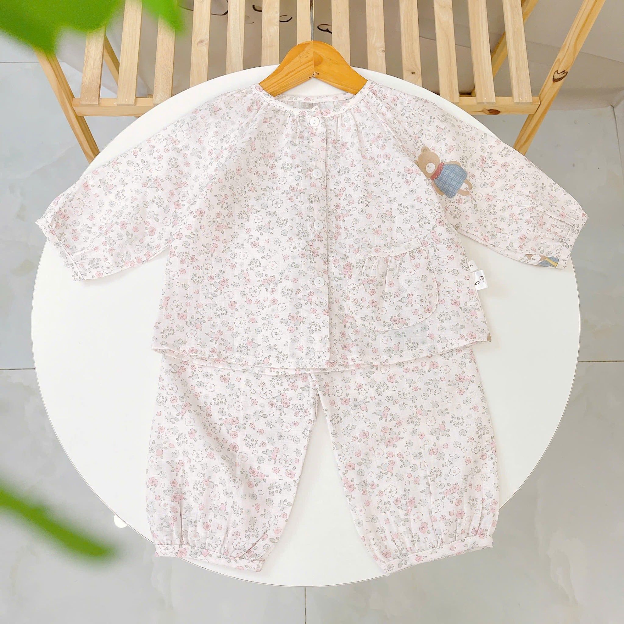  Bộ dài tay bé gái xô cotton Lá Homewear A342, pizama cho bé babydoll mát mềm dễ thương 