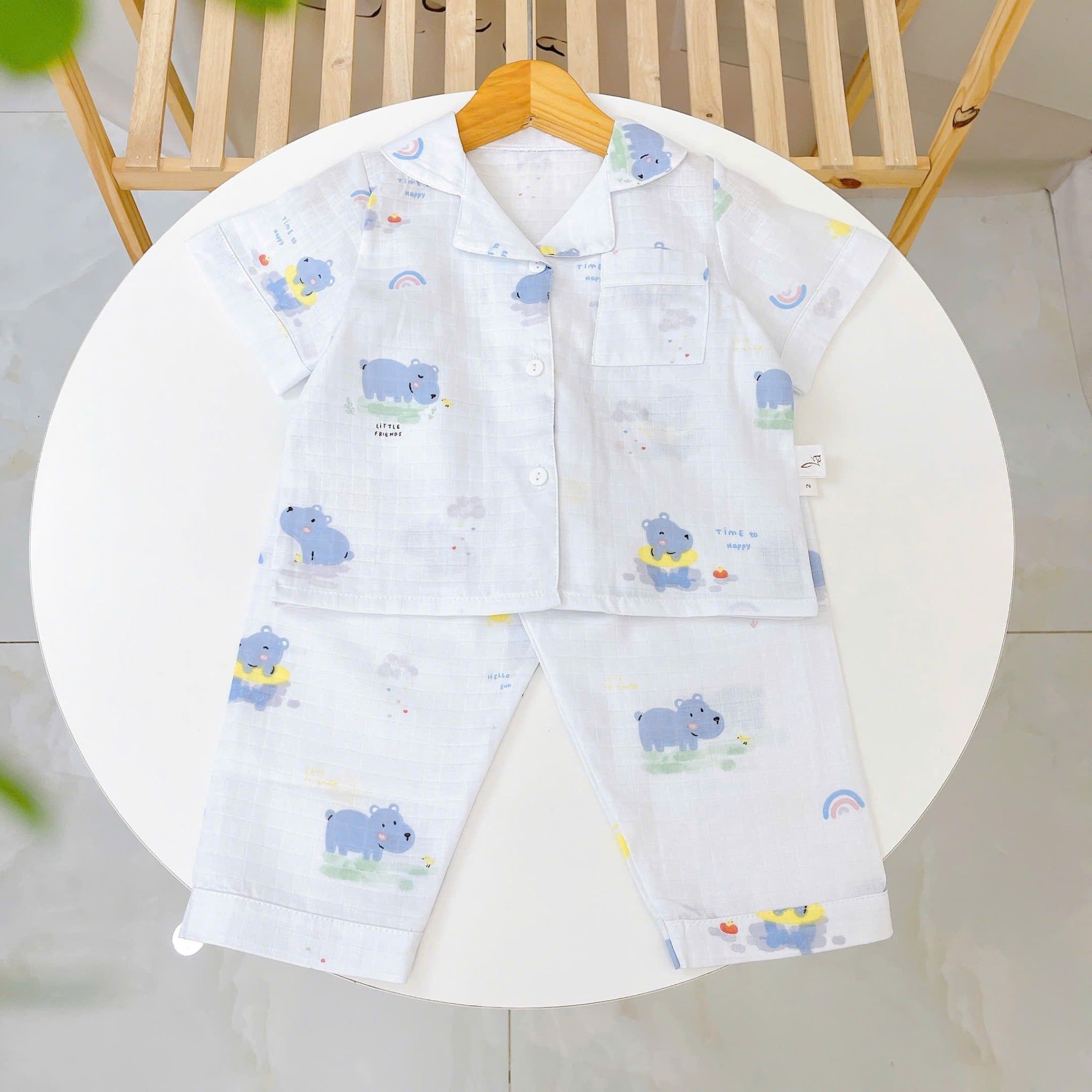  Pijama bé trai tay ngắn quần dài vải xô cotton Áo Lá Homewear A029, bộ ngủ bé trai 